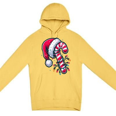 Candy Cane Christmas Lights Holiday Premium Pullover Hoodie