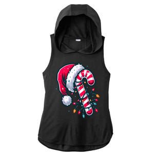 Candy Cane Christmas Lights Holiday Ladies PosiCharge Tri-Blend Wicking Draft Hoodie Tank