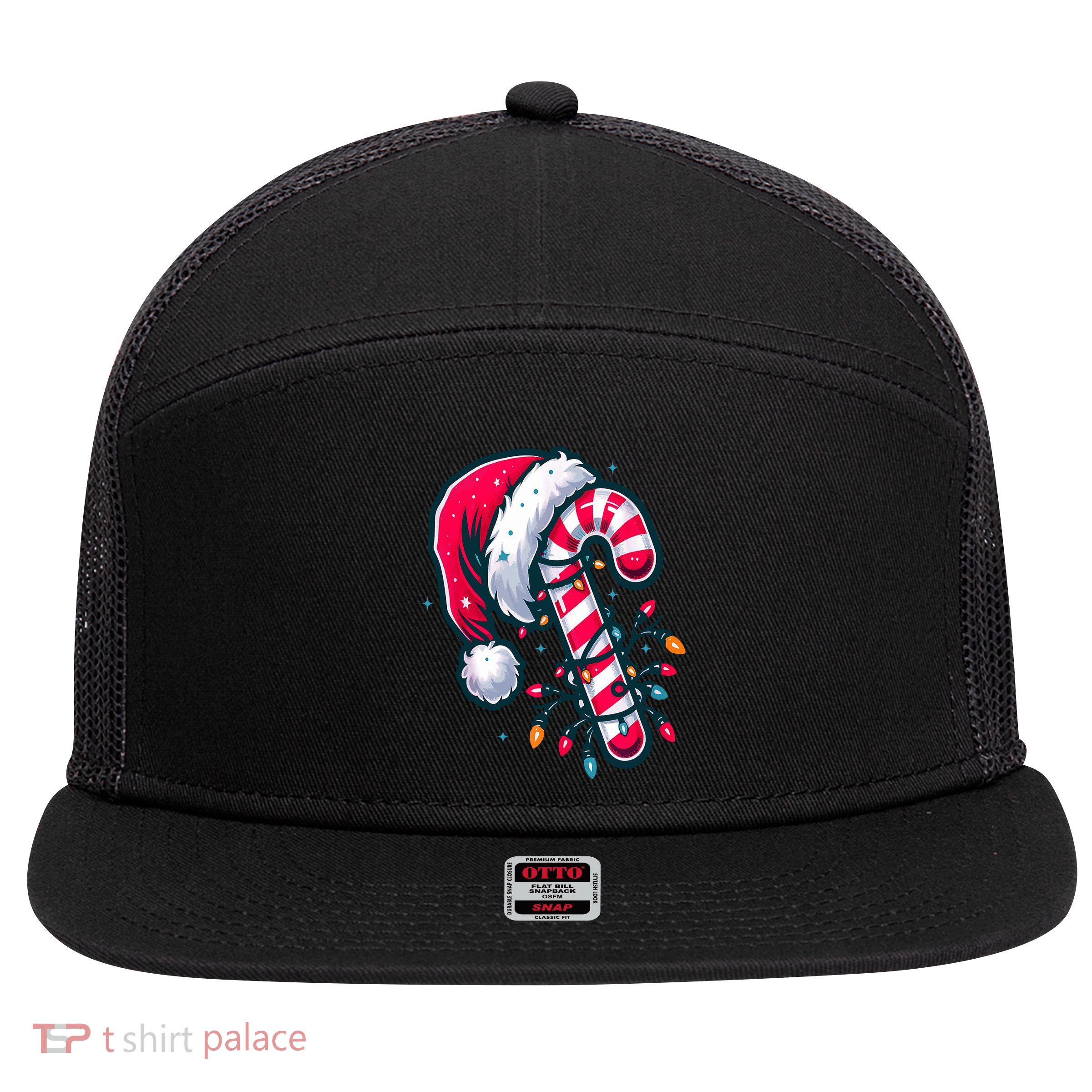 Candy Cane Christmas Lights Holiday 7 Panel Mesh Trucker Snapback Hat