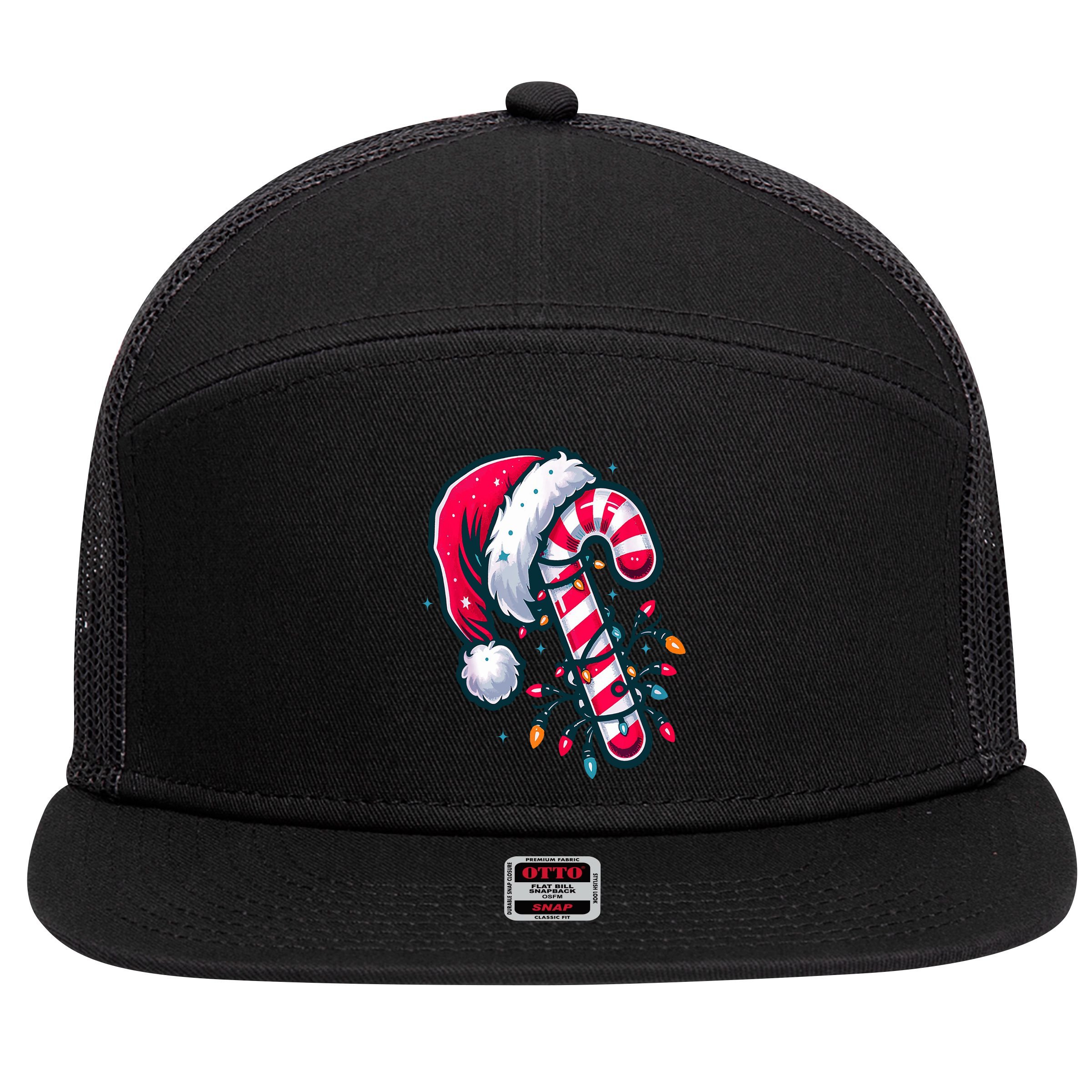 Candy Cane Christmas Lights Holiday 7 Panel Mesh Trucker Snapback Hat