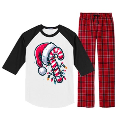 Candy Cane Christmas Lights Holiday Raglan Sleeve Pajama Set