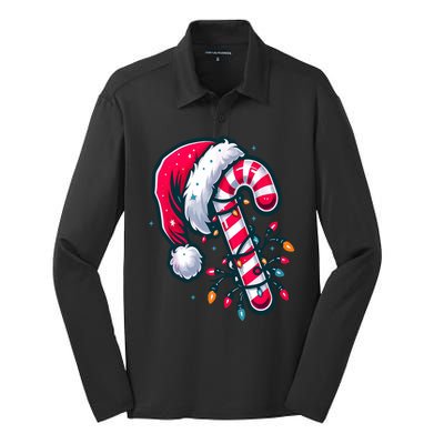 Candy Cane Christmas Lights Holiday Silk Touch Performance Long Sleeve Polo