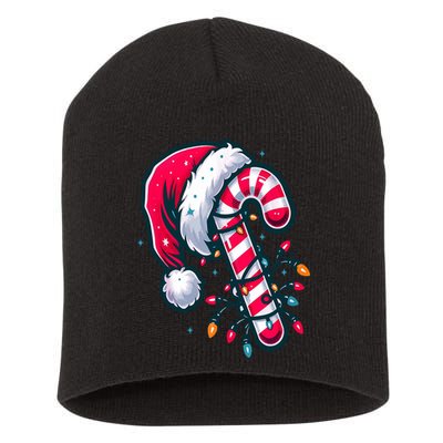 Candy Cane Christmas Lights Holiday Short Acrylic Beanie
