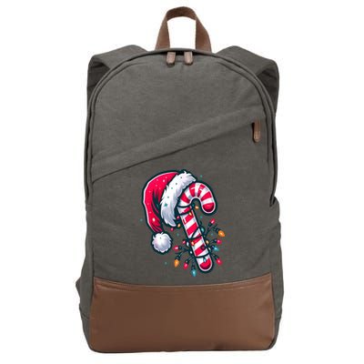 Candy Cane Christmas Lights Holiday Cotton Canvas Backpack