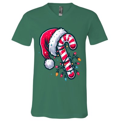 Candy Cane Christmas Lights Holiday V-Neck T-Shirt