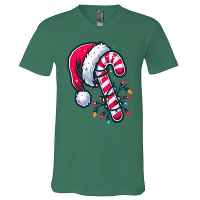 Candy Cane Christmas Lights Holiday V-Neck T-Shirt