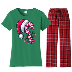 Candy Cane Christmas Lights Holiday Women's Flannel Pajama Set