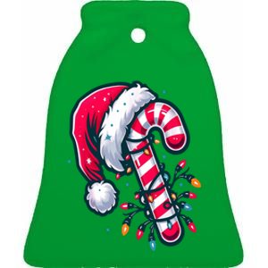 Candy Cane Christmas Lights Holiday Ceramic Bell Ornament