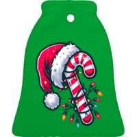 Candy Cane Christmas Lights Holiday Ceramic Bell Ornament