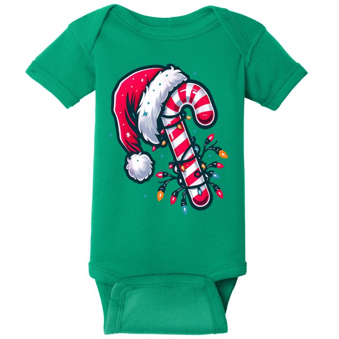 Candy Cane Christmas Lights Holiday Baby Bodysuit