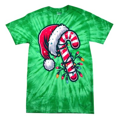 Candy Cane Christmas Lights Holiday Tie-Dye T-Shirt