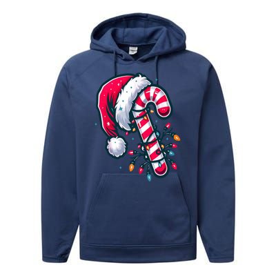 Candy Cane Christmas Lights Holiday Performance Fleece Hoodie