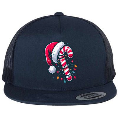 Candy Cane Christmas Lights Holiday Flat Bill Trucker Hat