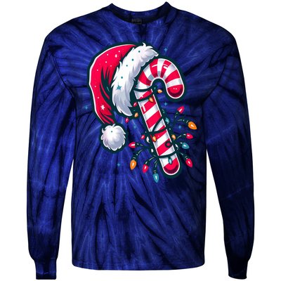 Candy Cane Christmas Lights Holiday Tie-Dye Long Sleeve Shirt