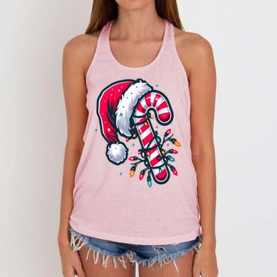 Candy Cane Christmas Lights Holiday Women's Knotted Racerback Tank