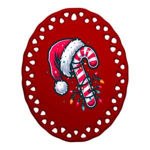 Candy Cane Christmas Lights Holiday Ceramic Oval Ornament