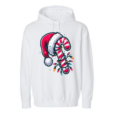 Candy Cane Christmas Lights Holiday Garment-Dyed Fleece Hoodie