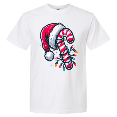 Candy Cane Christmas Lights Holiday Garment-Dyed Heavyweight T-Shirt