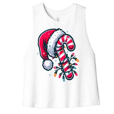 Candy Cane Christmas Lights Holiday Women's Racerback Cropped Tank