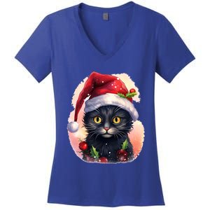 Cute Cat Christmas Black Cat Tree Lights Xmas Gift Women's V-Neck T-Shirt