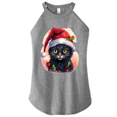 Cute Cat Christmas Black Cat Tree Lights Xmas Gift Women’s Perfect Tri Rocker Tank