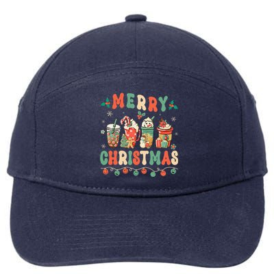 Christmas Coffee Cups Winter Snowman Cookies Groovy Xmas 7-Panel Snapback Hat