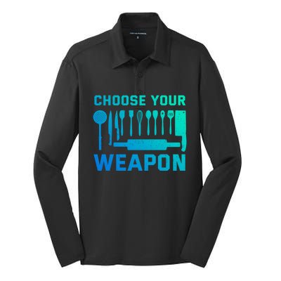 Chef Cook Cooking Choose Your Weapon Kitchen Knife Fork Gift Silk Touch Performance Long Sleeve Polo