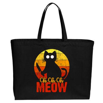 Ch Ch Ch Meow Scary Halloween Cat Horror Slasher Knife Cotton Canvas Jumbo Tote