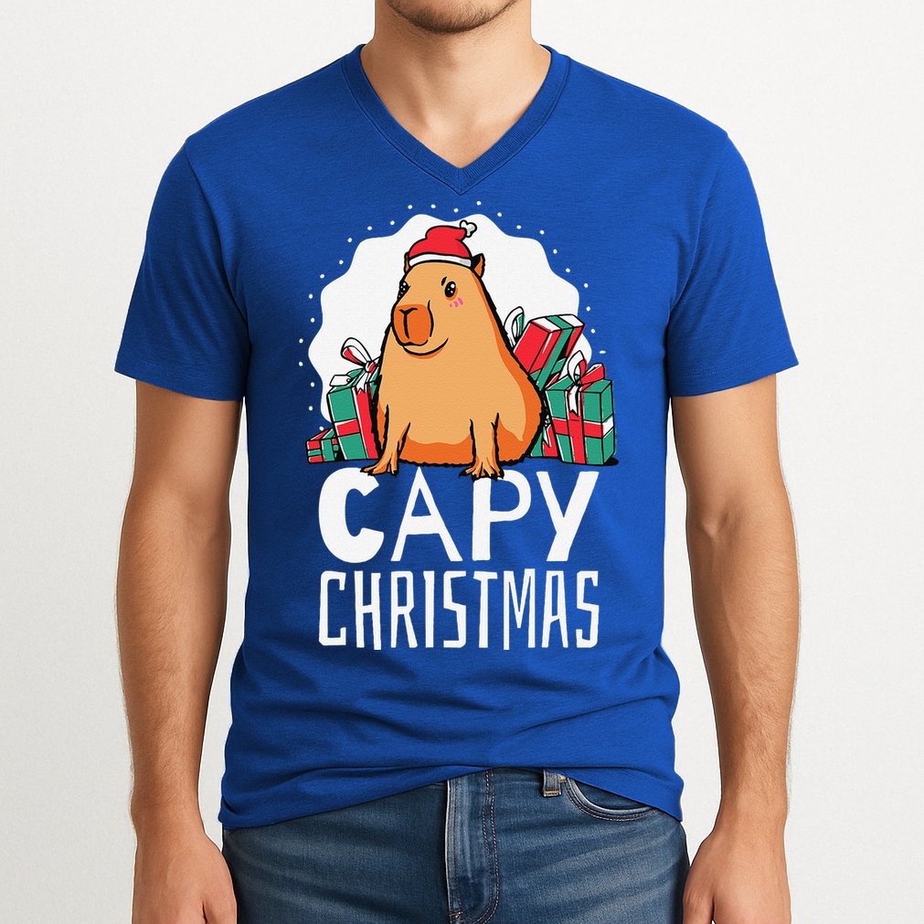 Capy Christmas Capybara V-Neck T-Shirt