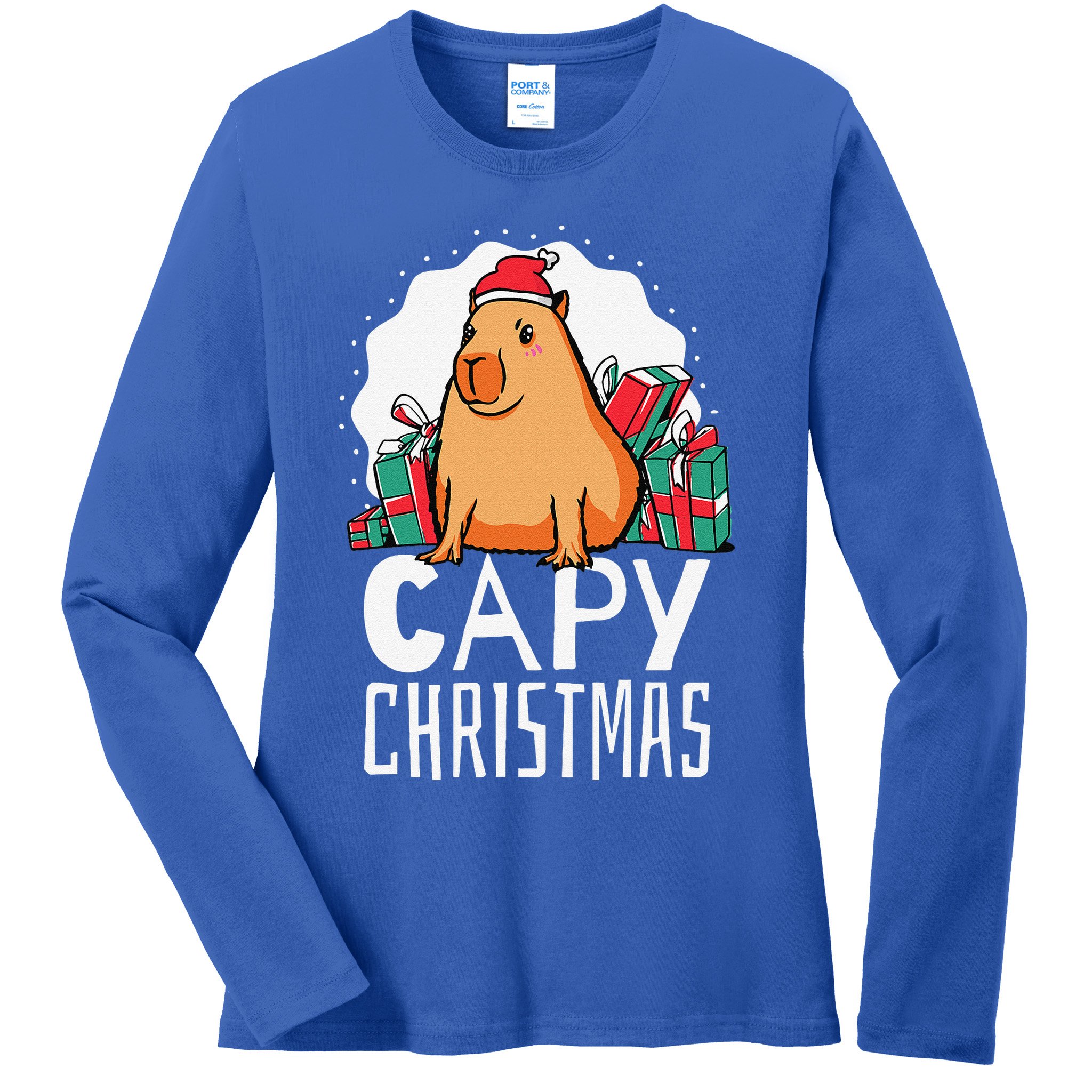 Capy Christmas Capybara Ladies Long Sleeve Shirt