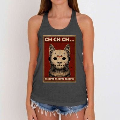 Ch Ch Ch Meow Meow Scary Halloween Cat Horror Slasher Movie Women's Knotted Racerback Tank