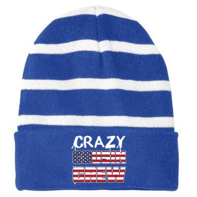 Crazy Cousin Crew Great Gift Striped Beanie with Solid Band