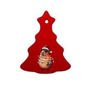 Cute Capybara Christmas Lights With Sunglass Animal Lover Ceramic Tree Ornament