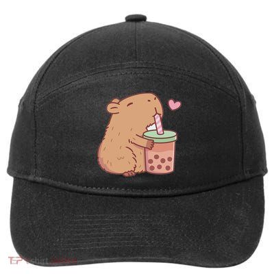 Cute Capybara Drink Boba Tea Capybaras Lover 7-Panel Snapback Hat