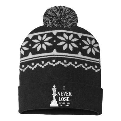 Classic Chess Design I Never Lose I Either Win Or Learn USA-Made Snowflake Beanie