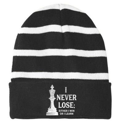 Classic Chess Design I Never Lose I Either Win Or Learn Striped Beanie with Solid Band