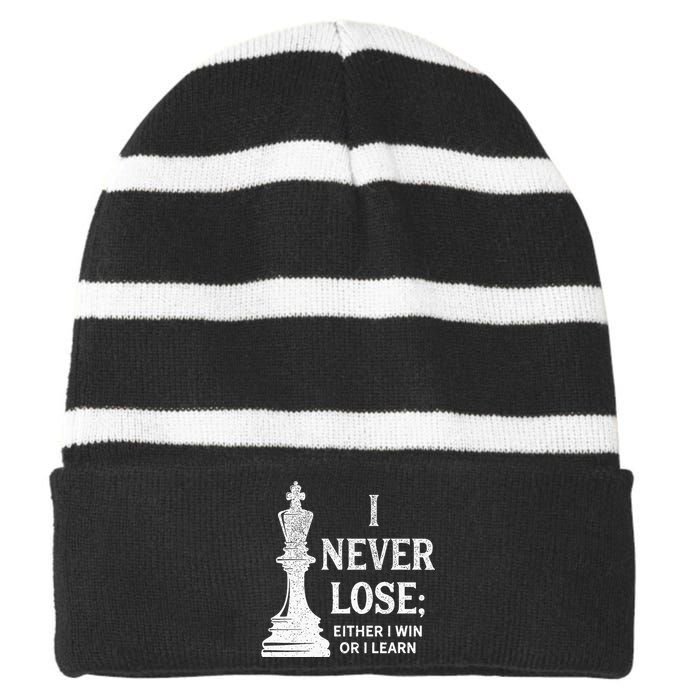 Classic Chess Design I Never Lose I Either Win Or Learn Striped Beanie with Solid Band