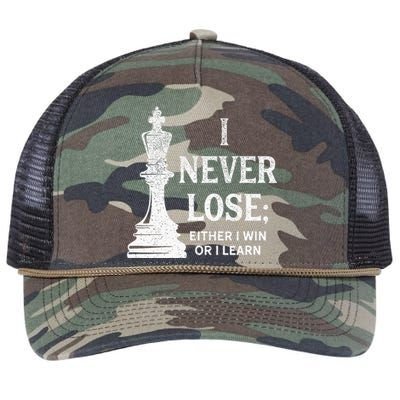 Classic Chess Design I Never Lose I Either Win Or Learn Retro Rope Trucker Hat Cap