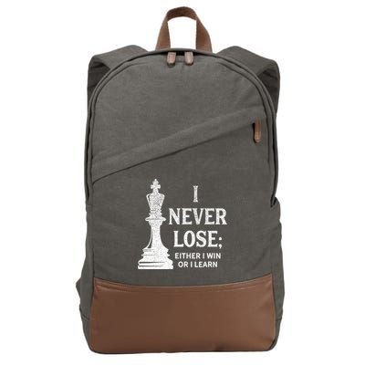 Classic Chess Design I Never Lose I Either Win Or Learn Cotton Canvas Backpack