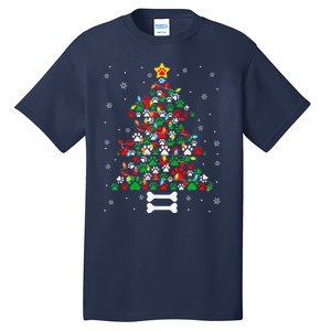 Christmas Cute Dog Paws Xmas Tree Funny Dog Puppy Owner Tall T-Shirt