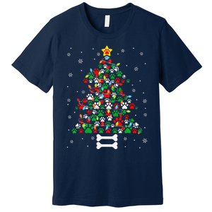 Christmas Cute Dog Paws Xmas Tree Funny Dog Puppy Owner Premium T-Shirt