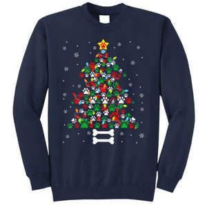 Christmas Cute Dog Paws Xmas Tree Funny Dog Puppy Owner Tall Sweatshirt