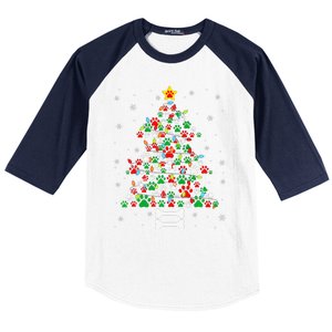 Christmas Cute Dog Paws Xmas Tree Funny Dog Puppy Owner Baseball Sleeve Shirt