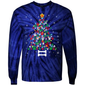 Christmas Cute Dog Paws Xmas Tree Funny Dog Puppy Owner Tie-Dye Long Sleeve Shirt