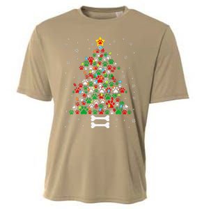 Christmas Cute Dog Paws Xmas Tree Funny Dog Puppy Owner Cooling Performance Crew T-Shirt