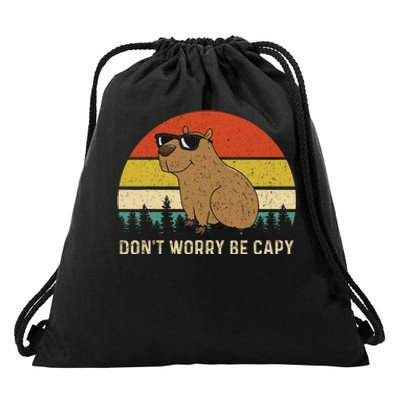 Cool Capybara DonT Worry Be Cappy Vintage Funny Rodent Meme Drawstring Bag