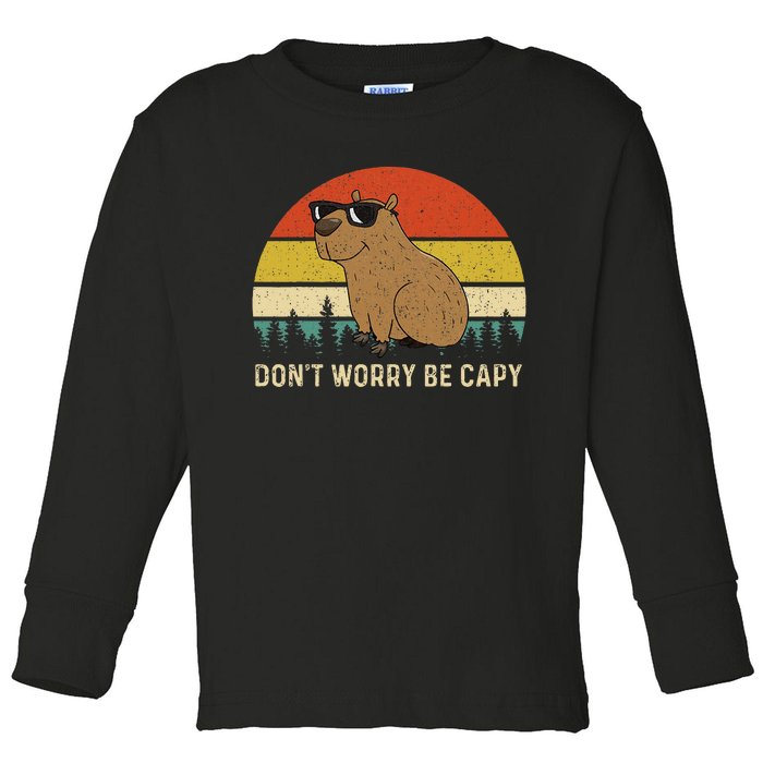 Cool Capybara DonT Worry Be Cappy Vintage Funny Rodent Meme Toddler Long Sleeve Shirt