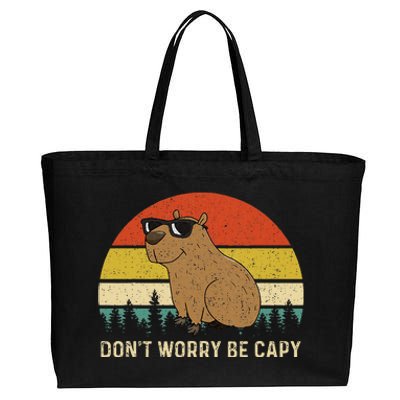 Cool Capybara DonT Worry Be Cappy Vintage Funny Rodent Meme Cotton Canvas Jumbo Tote