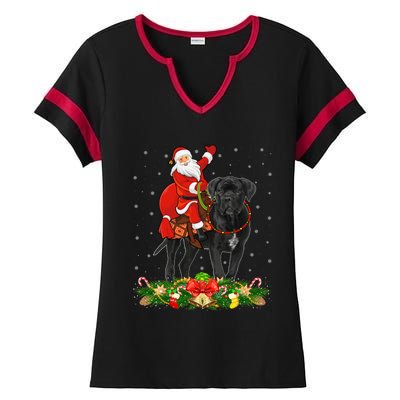 Cane Corso Dog Xmas Funny Santa Riding Cane Corso Christmas Gift Ladies Halftime Notch Neck Tee