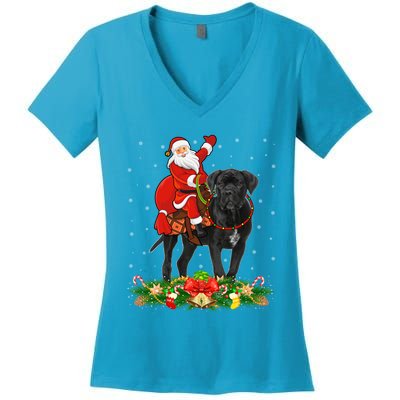 Cane Corso Dog Xmas Funny Santa Riding Cane Corso Christmas Gift Women's V-Neck T-Shirt